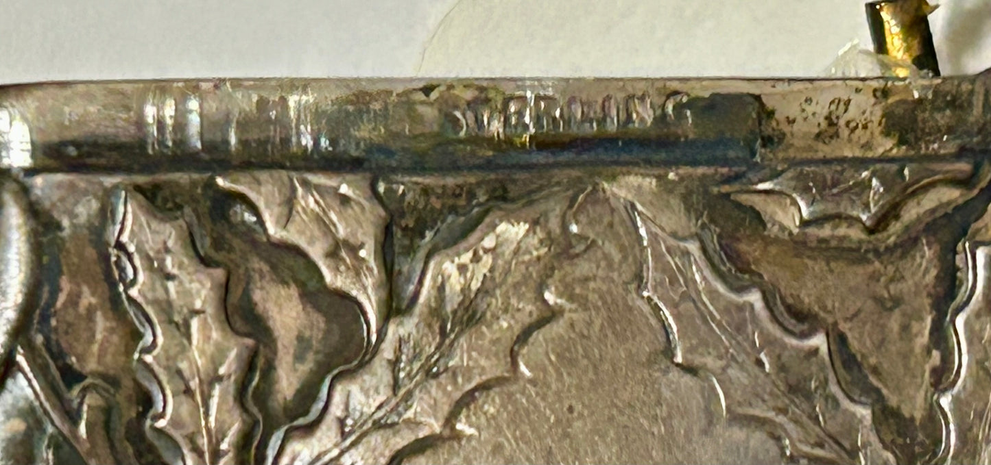 ANTIQUE MATCH SAFE STERLING HOLLY & BERRIES PATTERN