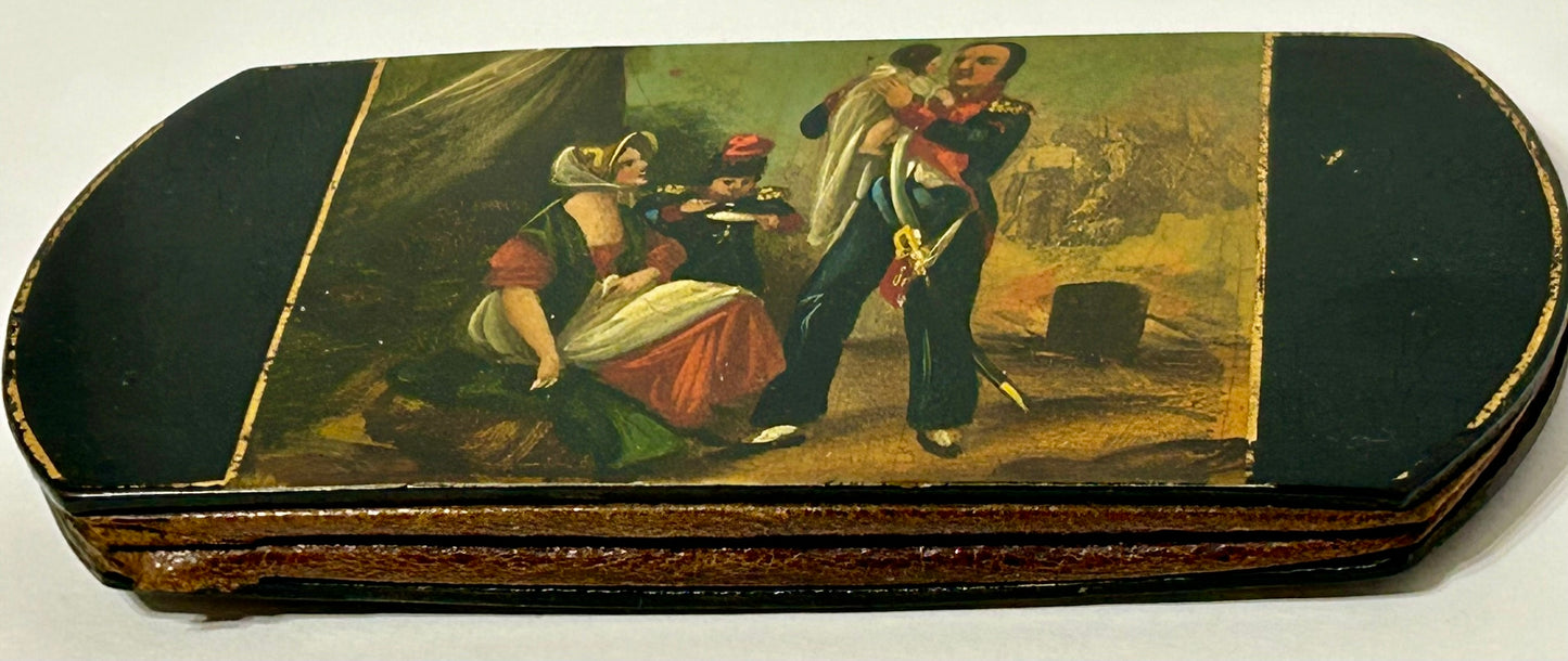 ANTIQUE FRENCH CIGAR SPECTACLE PAPER MACHE CASE HAND PAINTED