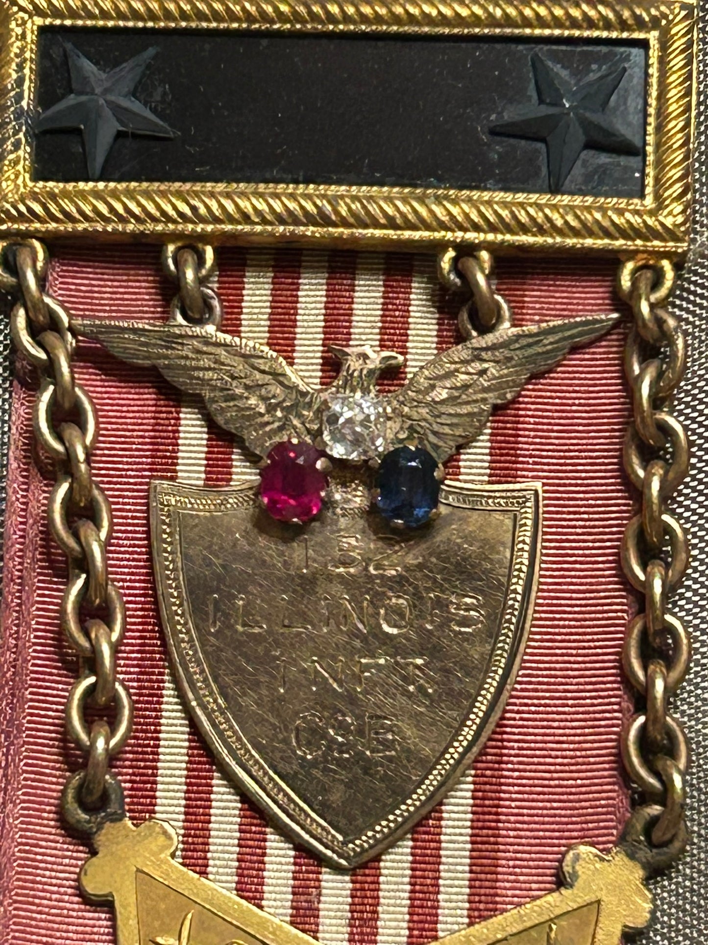 CIVIL WAR VETERANS RARE GOLD MEDAL WITH DIAMOND, RUBY, & SHAPPHIRE STONES