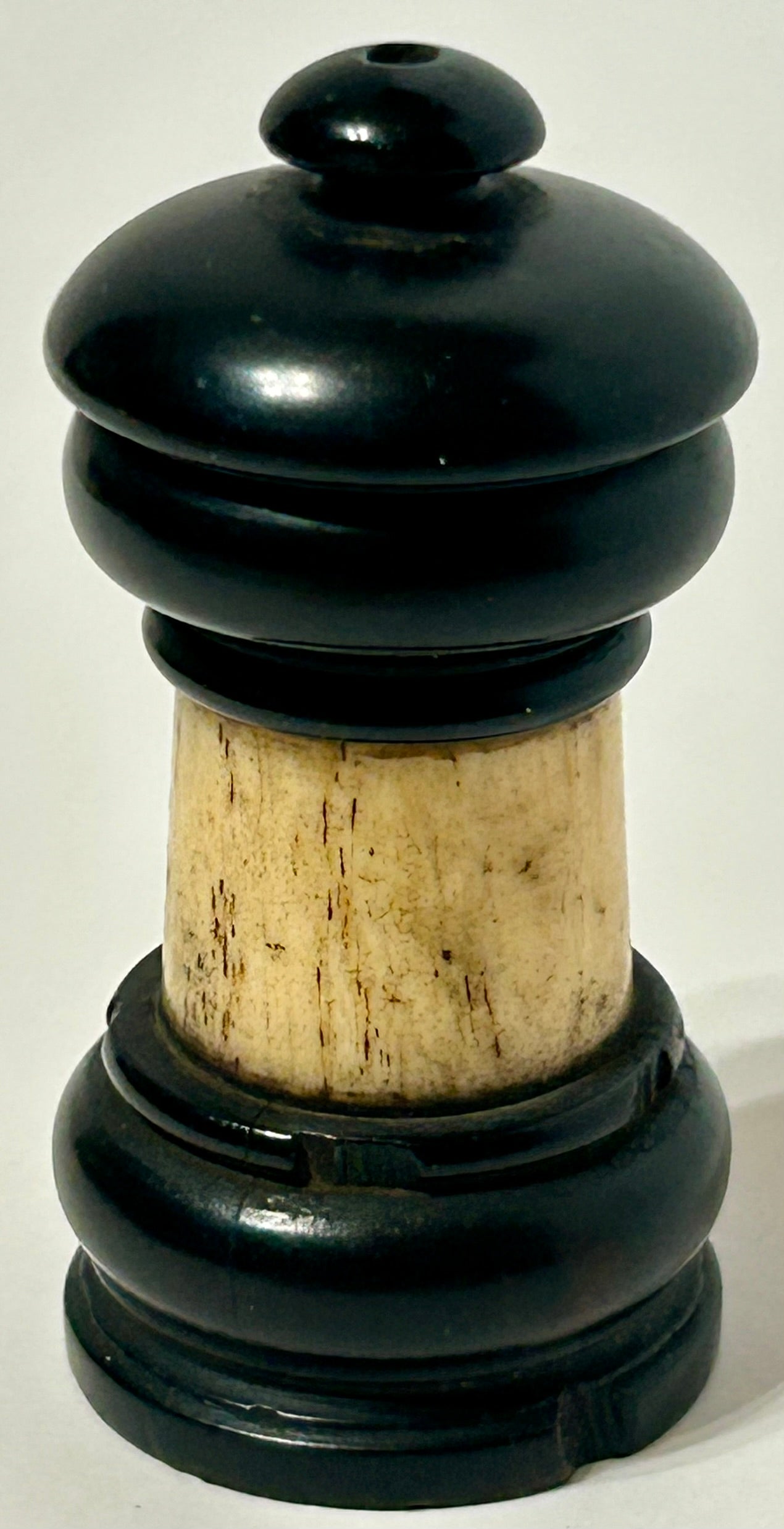 ANTIQUE MATCH HOLDER OF GUTTA PERCHA AND BONE