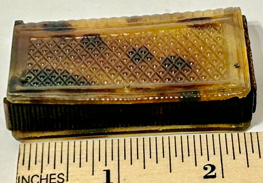 ANTIQUE HORN CARVED 1800'S POCKET MATCH CASE