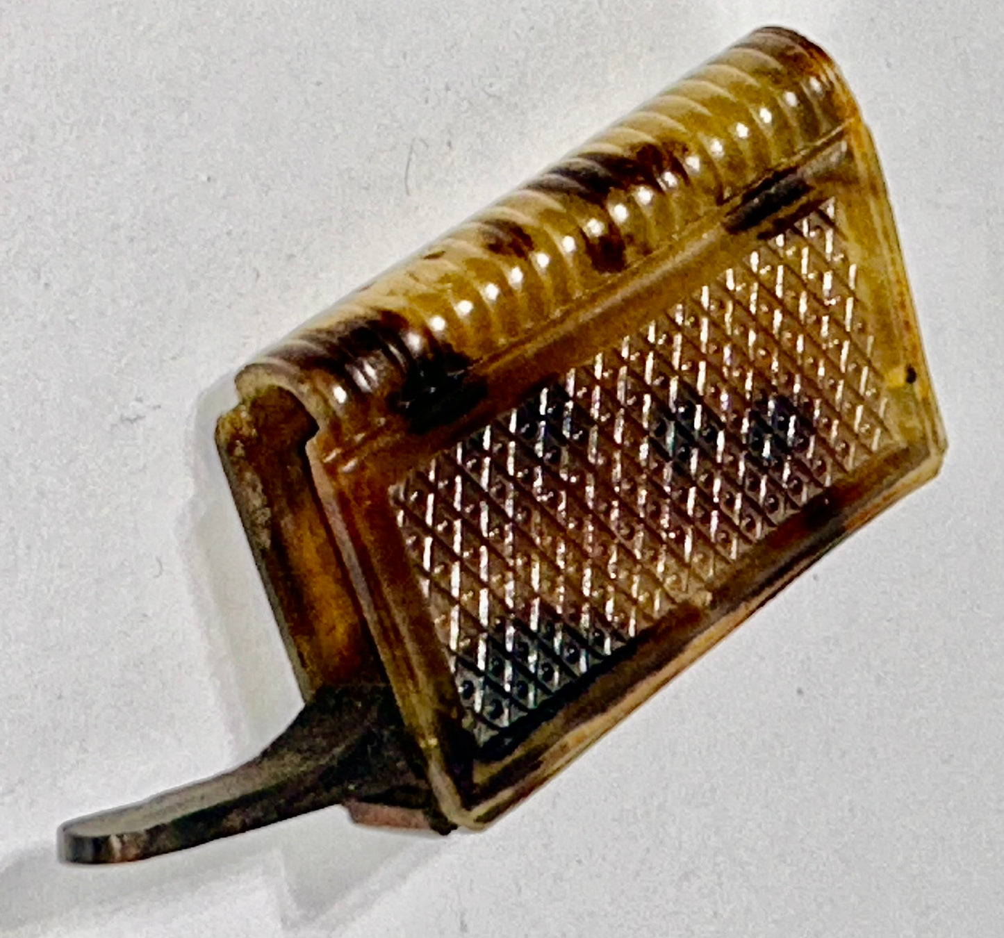 ANTIQUE HORN CARVED 1800'S POCKET MATCH CASE