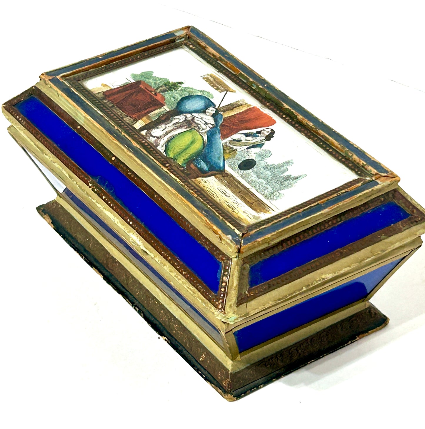 ANTIQUE DECORATED GLASS AND CARDBOARD MID 1800'S DRESSER BOX