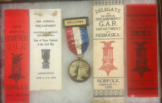 CIVIL WAR GROUP OF FIVE G.A.R. RIBBON MEDALS SOUTH DAKOTA, NEBR., MINN.