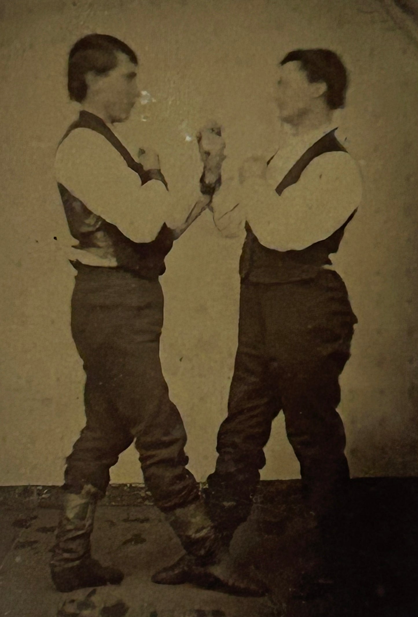 ANTIQUE TINTYPE OF PAIR OF BOXERS
