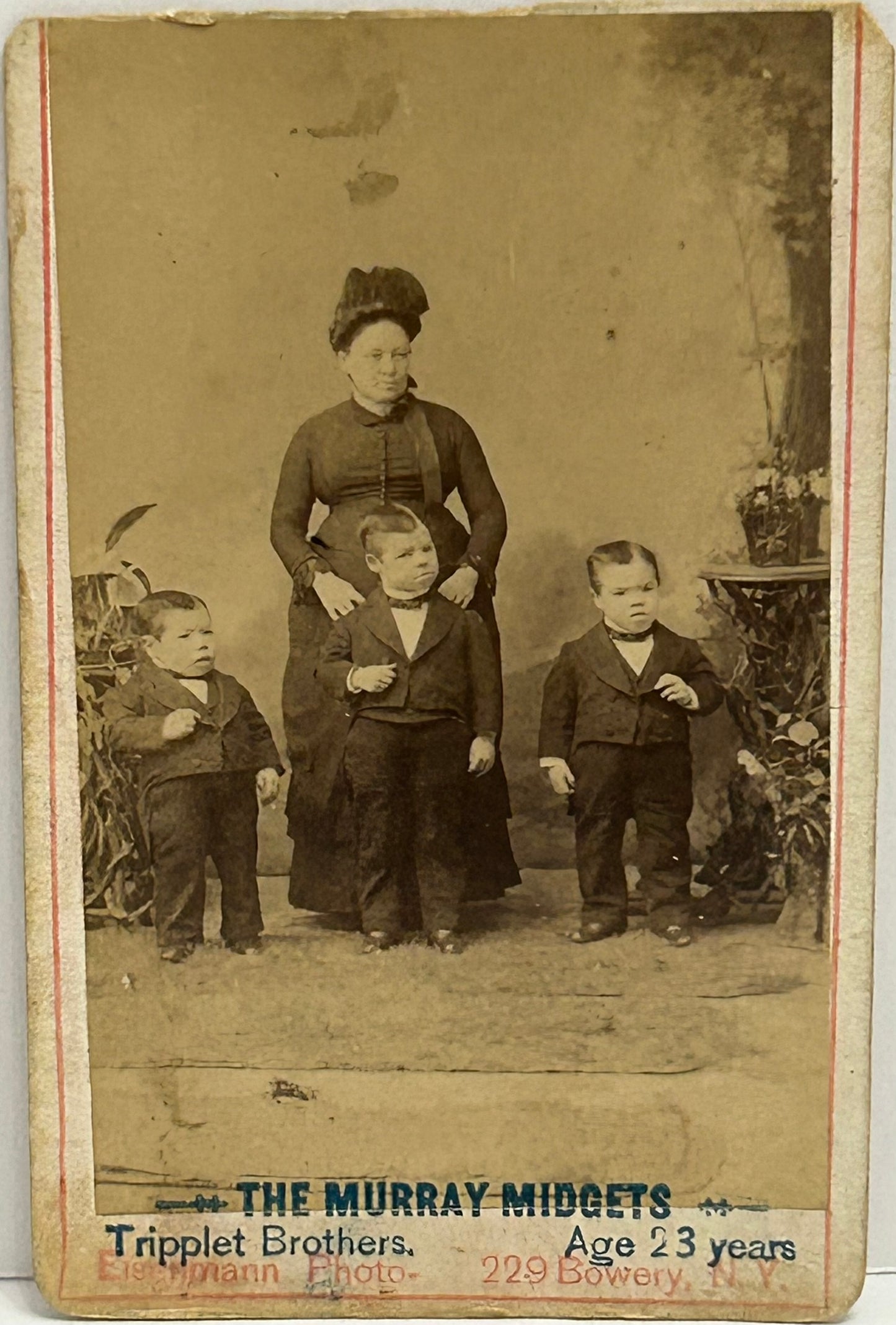 CDV PHOTOGRAPH OF THE MURRAY MIDGETS TRIPPLET BROTHERS BY NEW YORK PHOTOGRAPHER