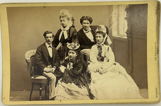 ANTIQUE CABINET CARD PHOTOGRAPH OF EARLY STAGE PERFORMERS FAMILY