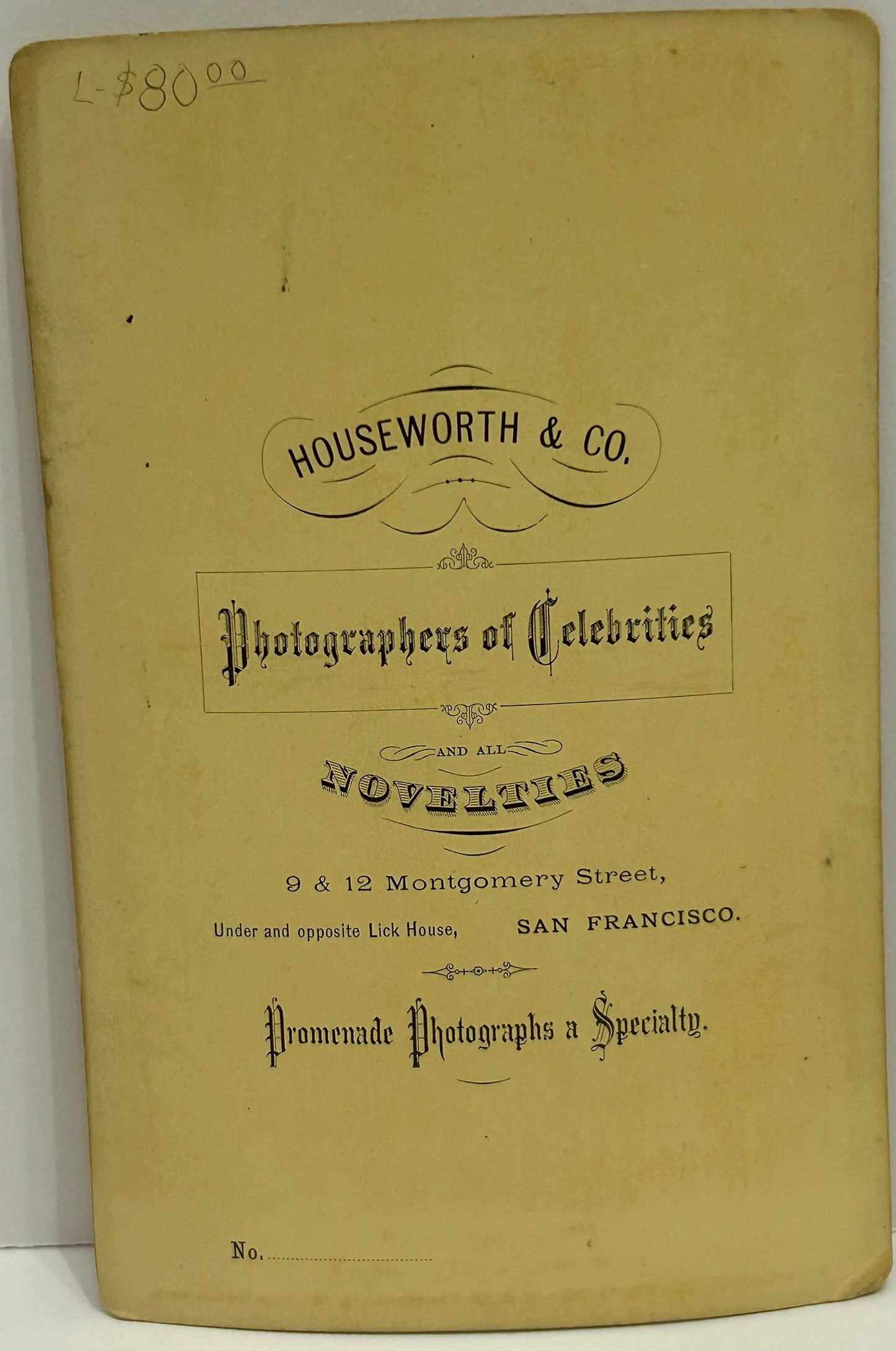 CABINET CARD PHOTOGRAPH OF OPERA STAR MISS BEAUMONT BY SAN FRANCISCO PHOTOGRAPHER HOUSEWORTH