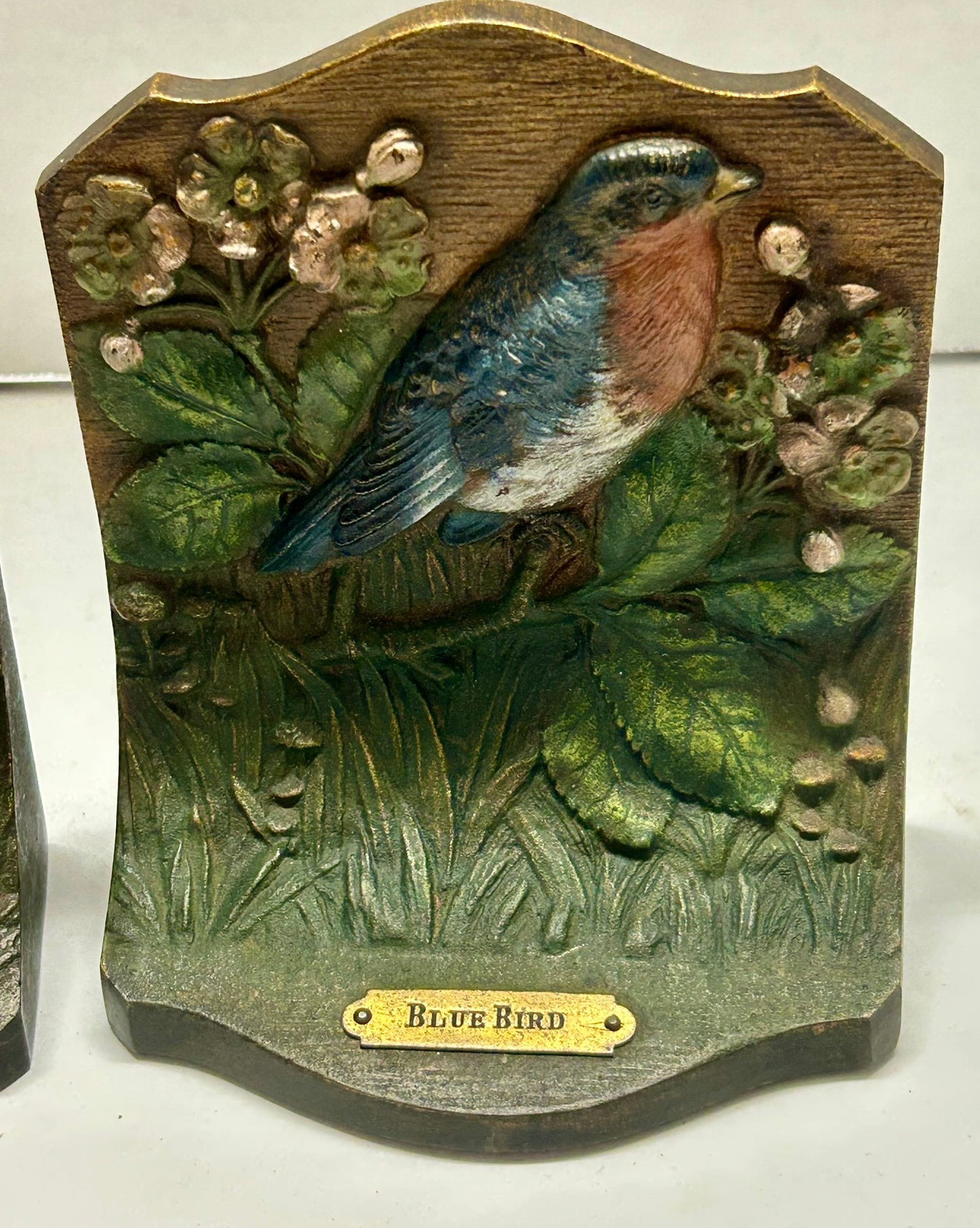 AUDUBON BIRD BOOKENDS BY BRADLEY AND HUBBARD OF BLUEBIRD AND BOBOLINK