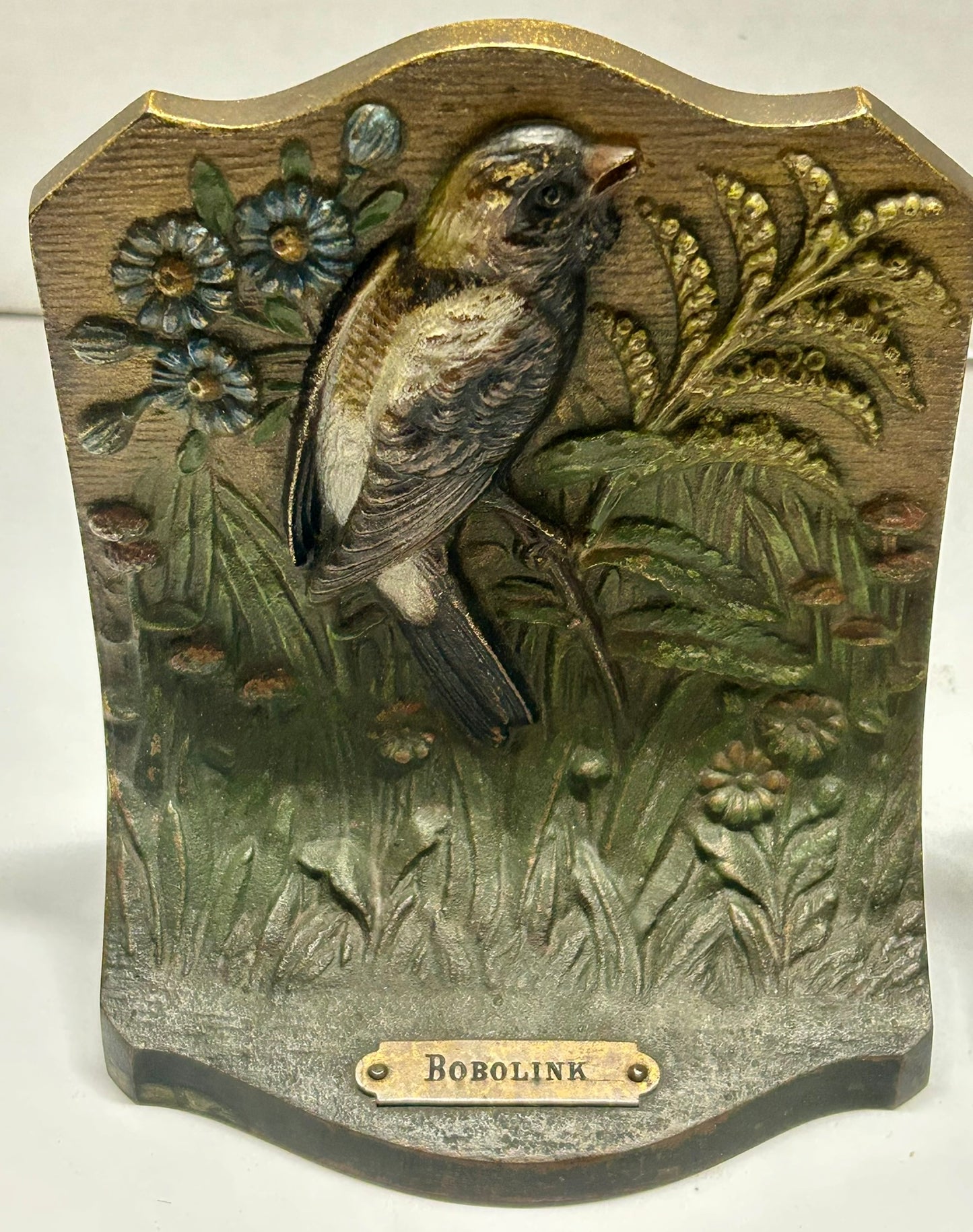 AUDUBON BIRD BOOKENDS BY BRADLEY AND HUBBARD OF BLUEBIRD AND BOBOLINK