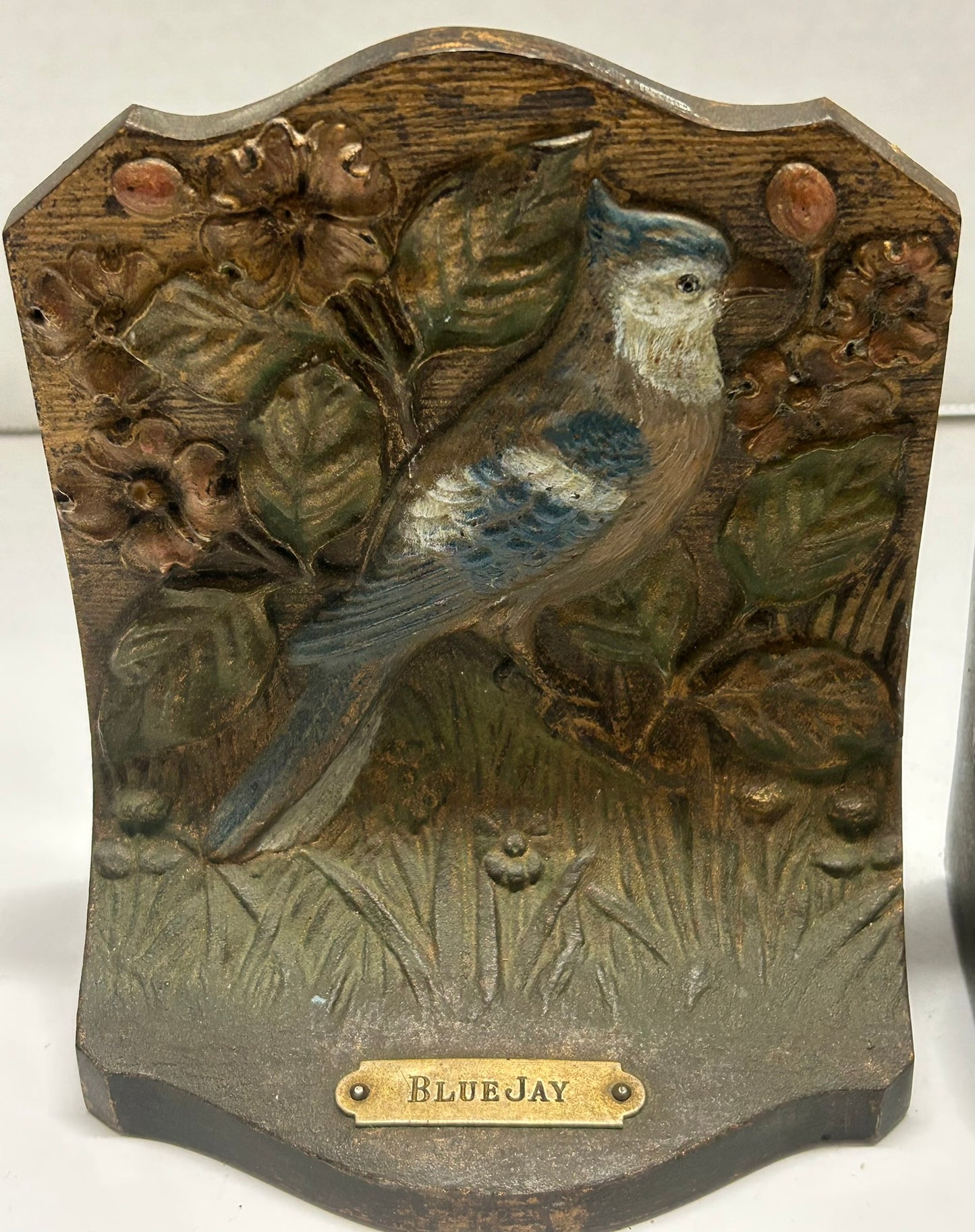 CAST IRON AUDUBON BRADLEY AND HUBBARD BLUE JAY BIRD BOOKENDS