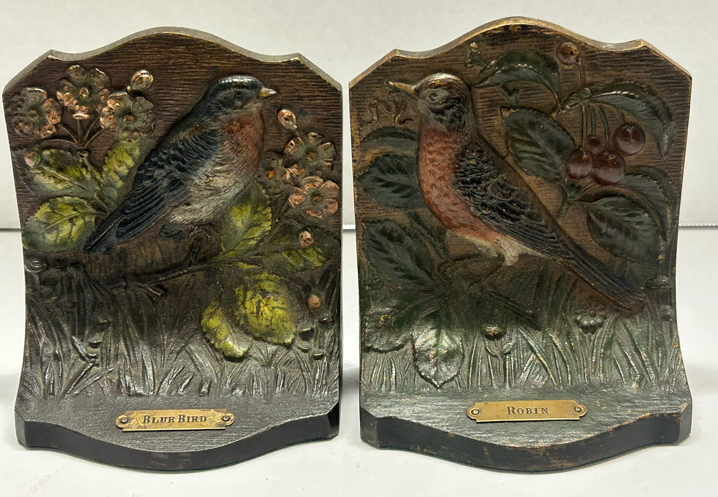 BOOKENDS BY BRADLEY AND HUBBARD OF AUDUBON BLUE BIRD AND ROBIN