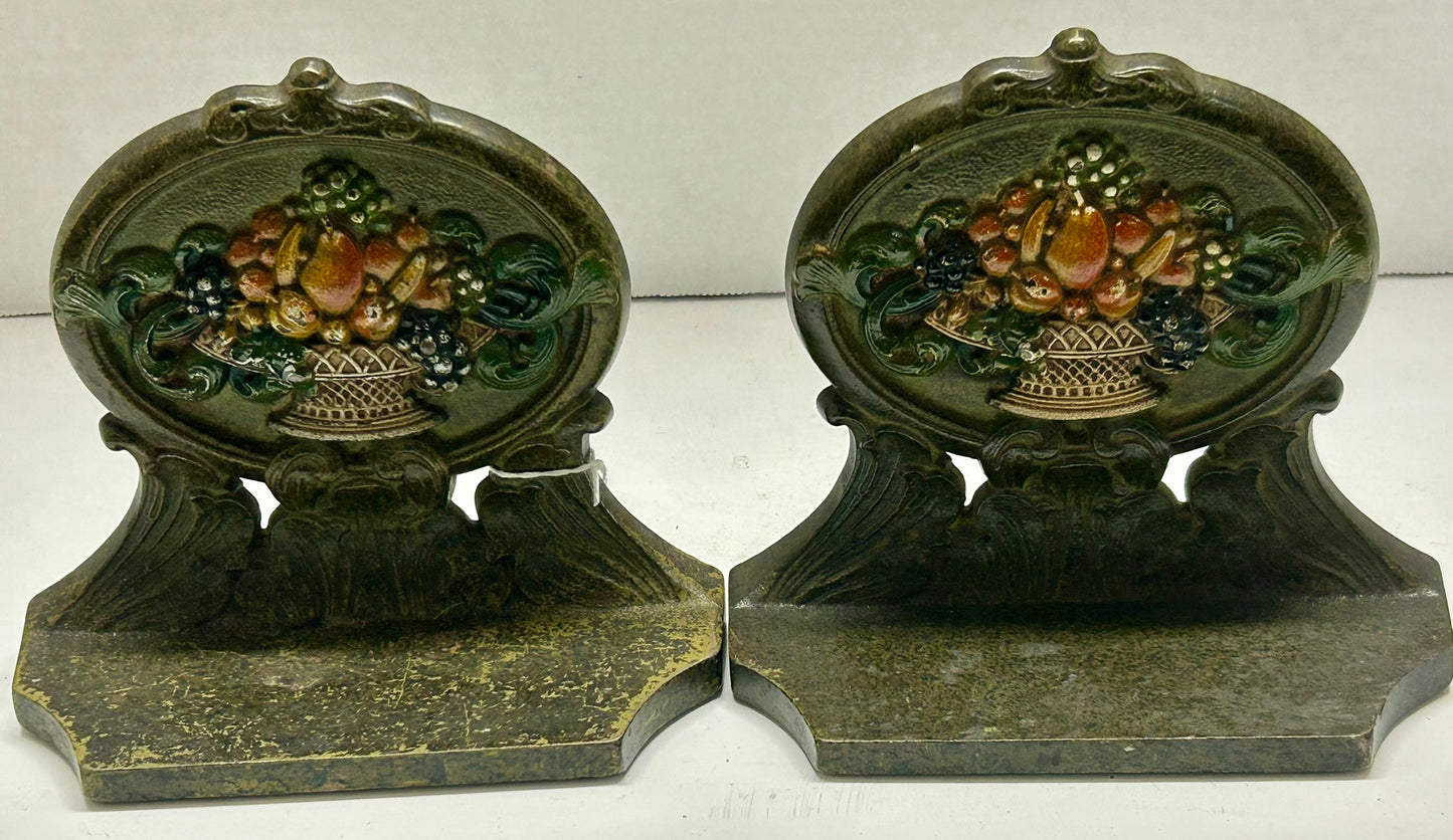 CAST IRON FRUIT BASKET BOOKENDS