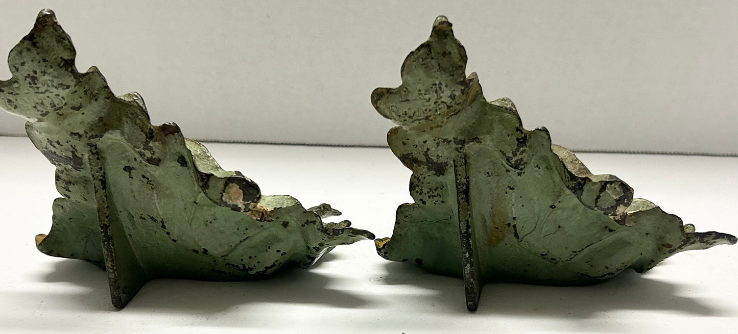 ANTIQUE CAST IRON YELLOW FLOWER BASKET BOOKENDS