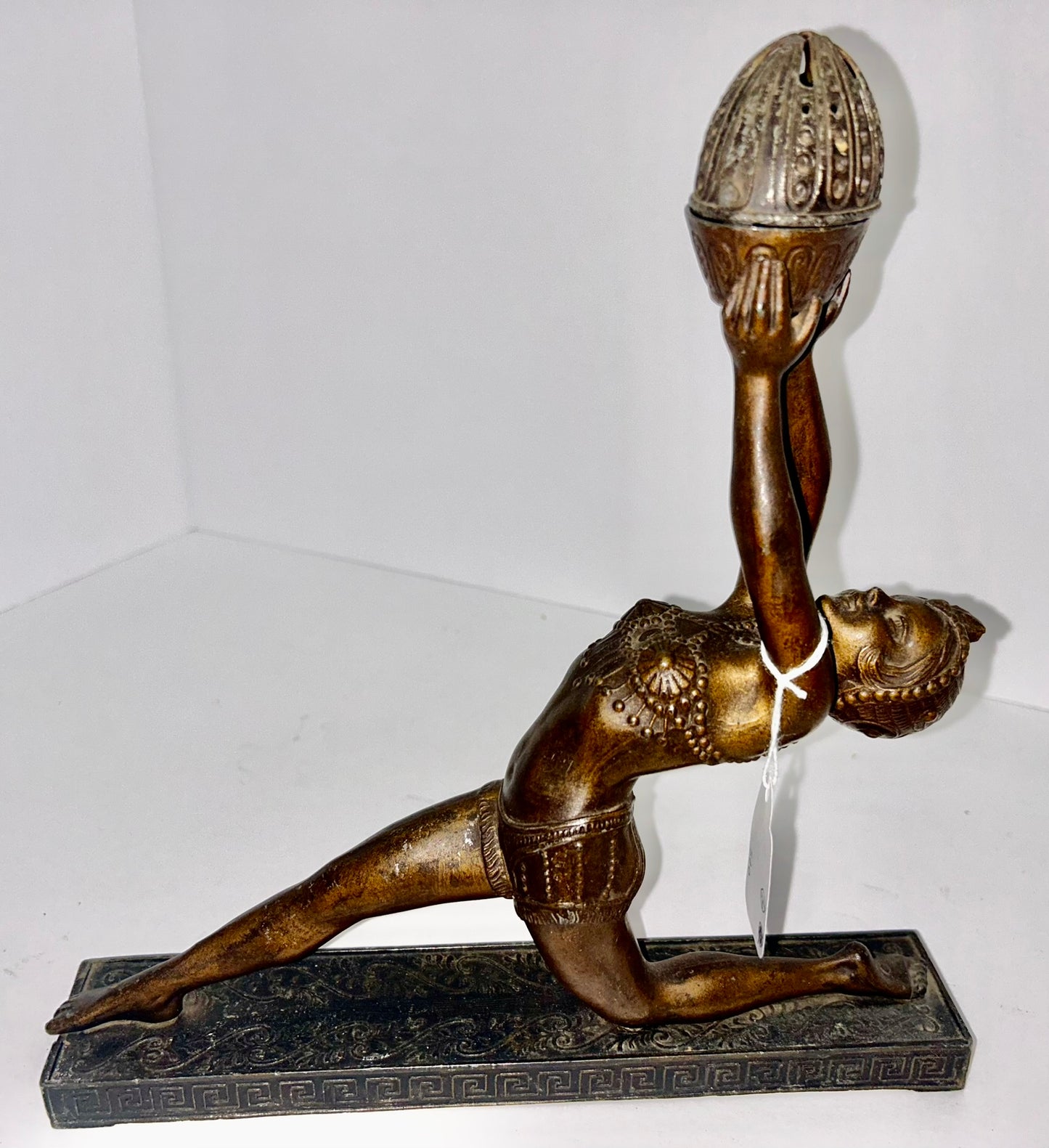 DECO LADY HOLDING INCENSE BURNER WITH BRONZE FINISH