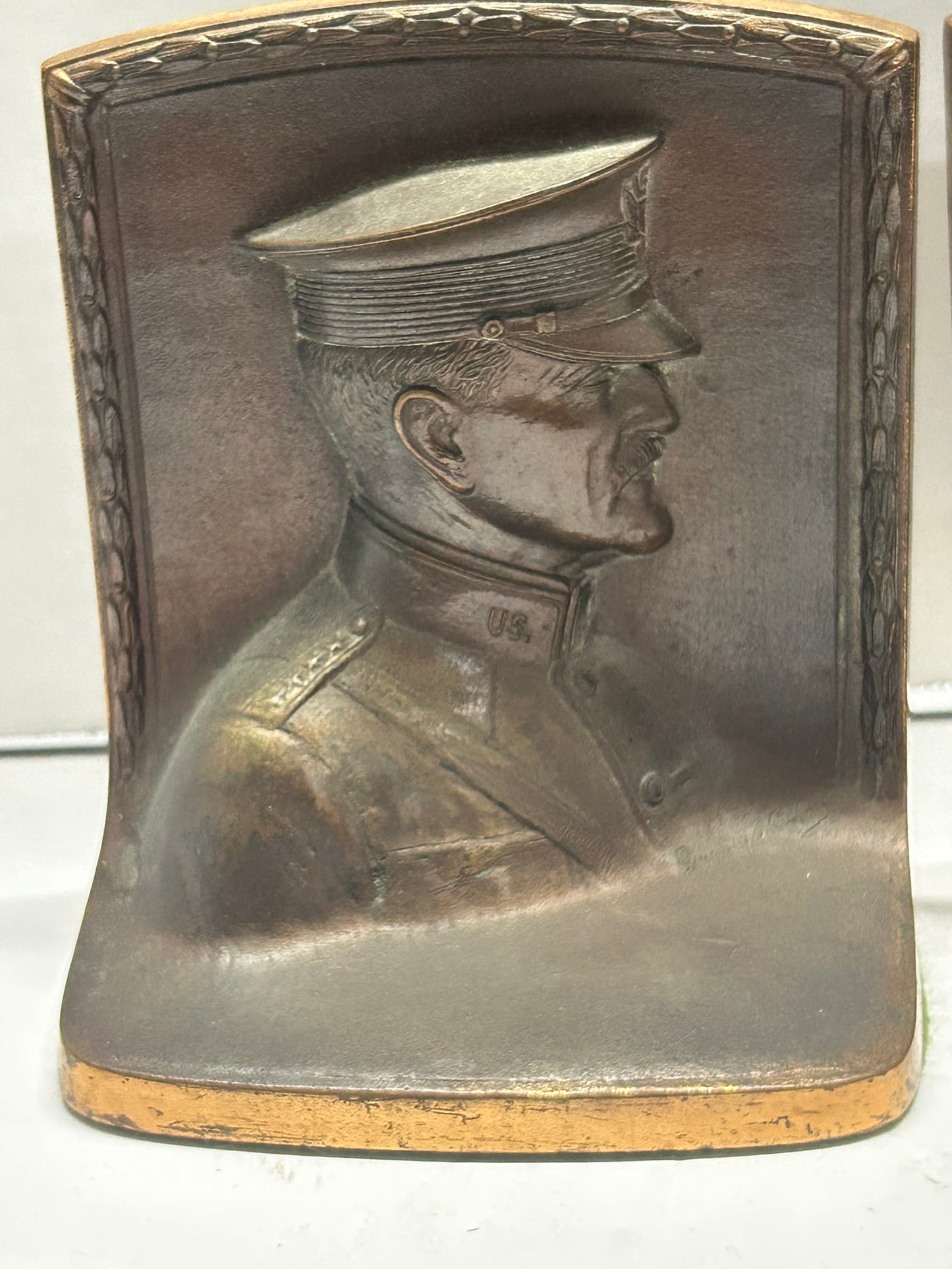 BOOKENDS OF GENERAL PERSHING IN BRONZE