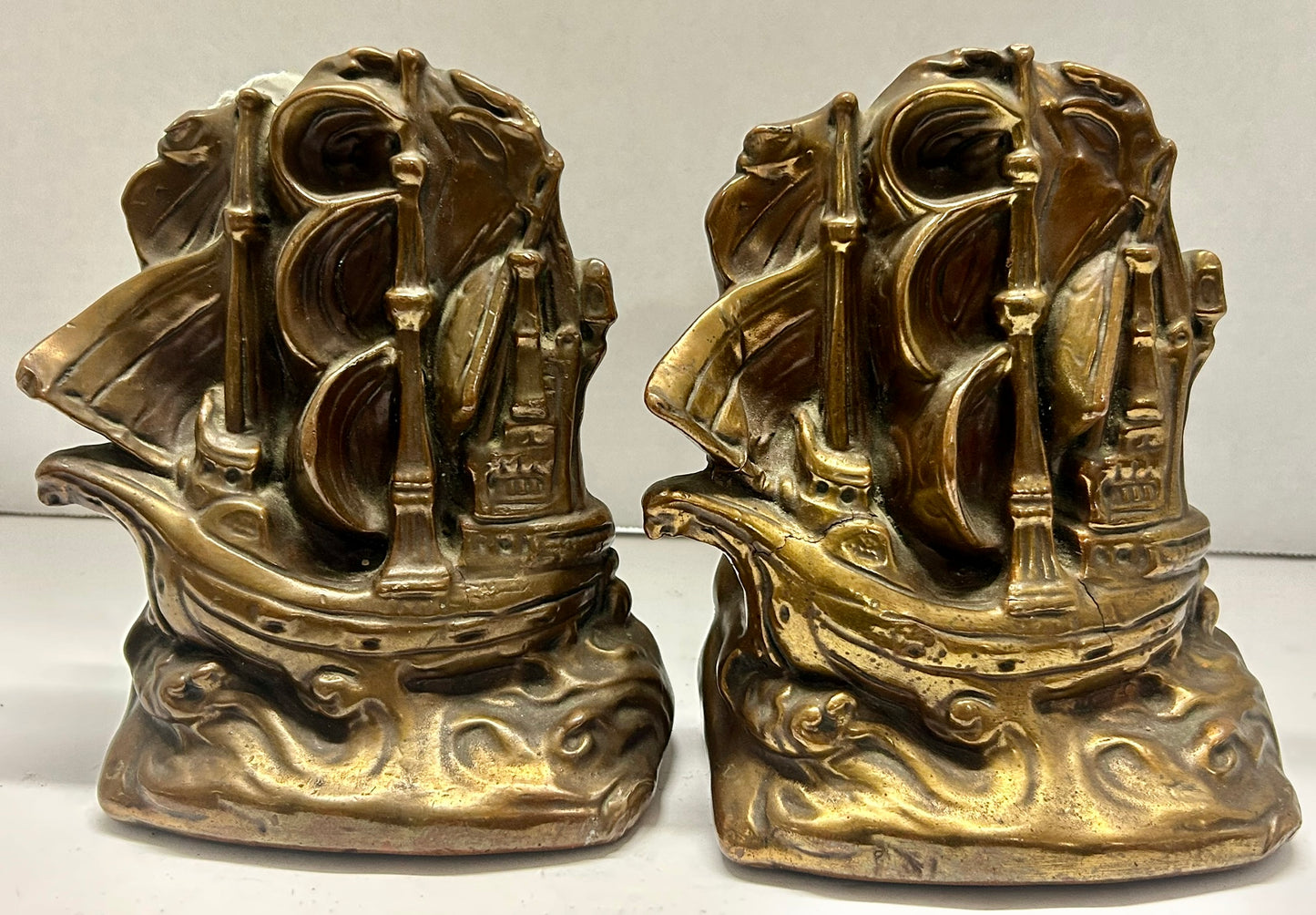 SHIP BOOKENDS BRONZE CLAD