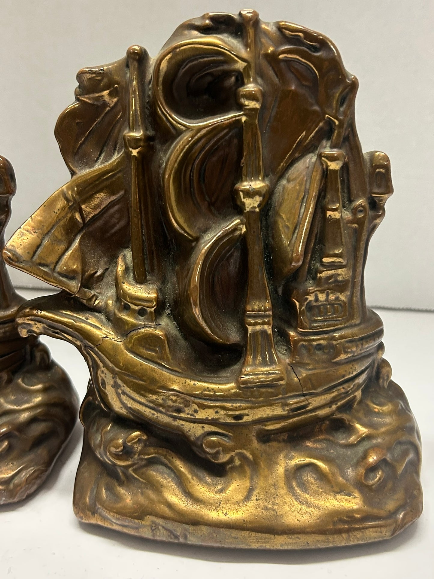 SHIP BOOKENDS BRONZE CLAD