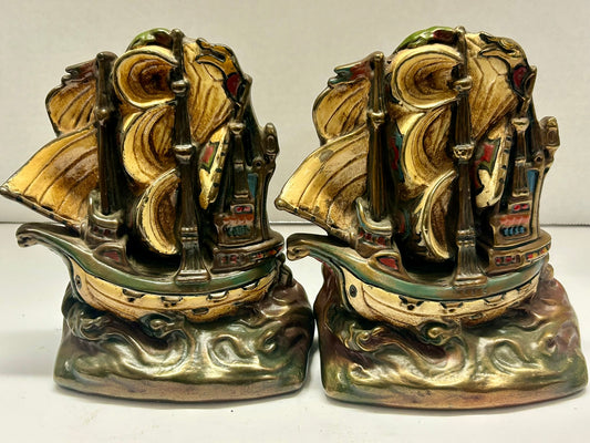 SHIPS PAIR OF BRONZE CLAD BOOKENDS
