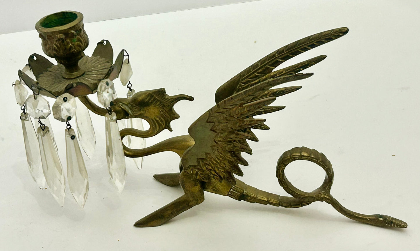 ANTIQUE GRIFFIN BRASS CANDLEHOLDERS PAIR