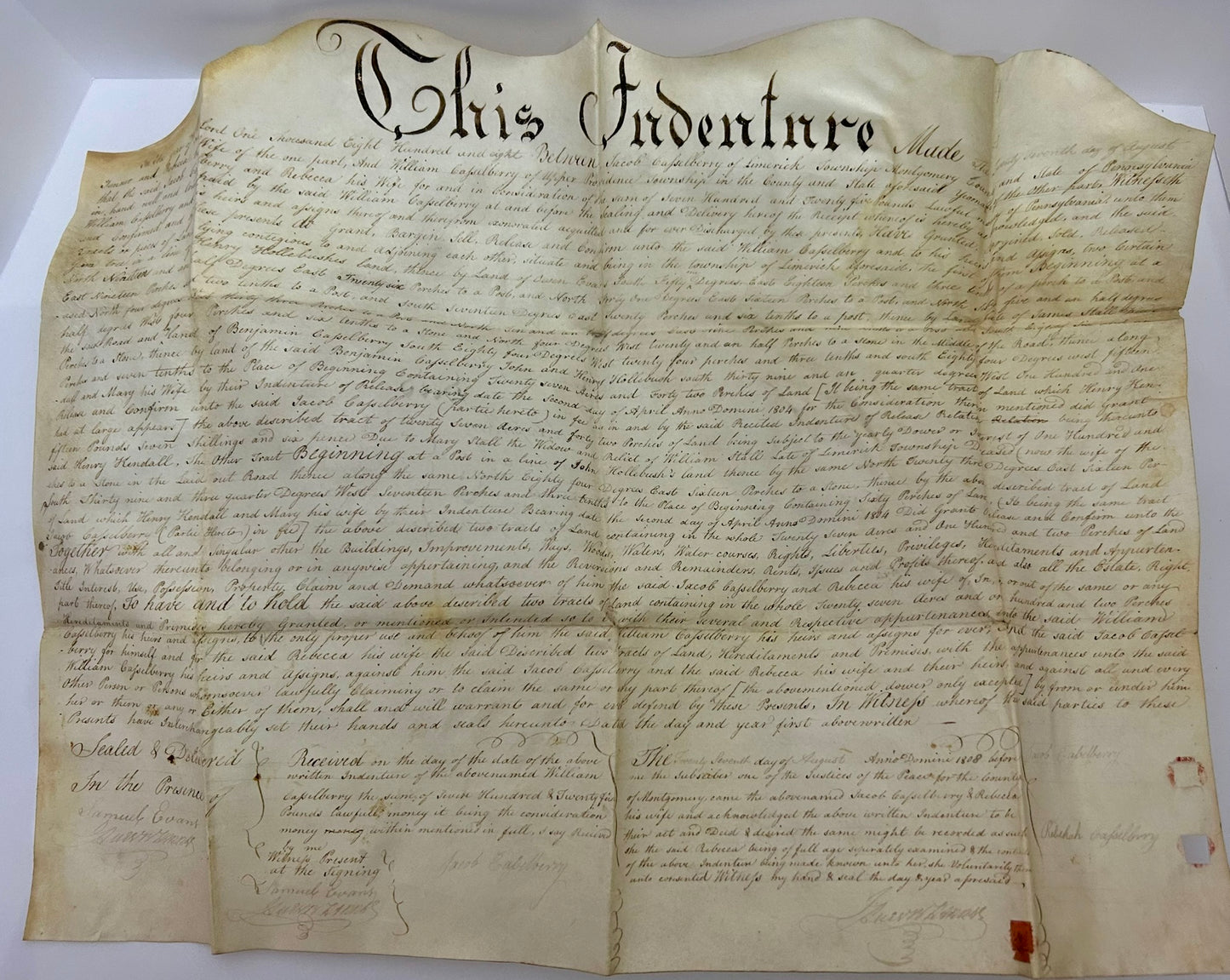 1808 VELLUM INDENTURE FROM MONTGOMERY COUNTY PENNSYLVANIA