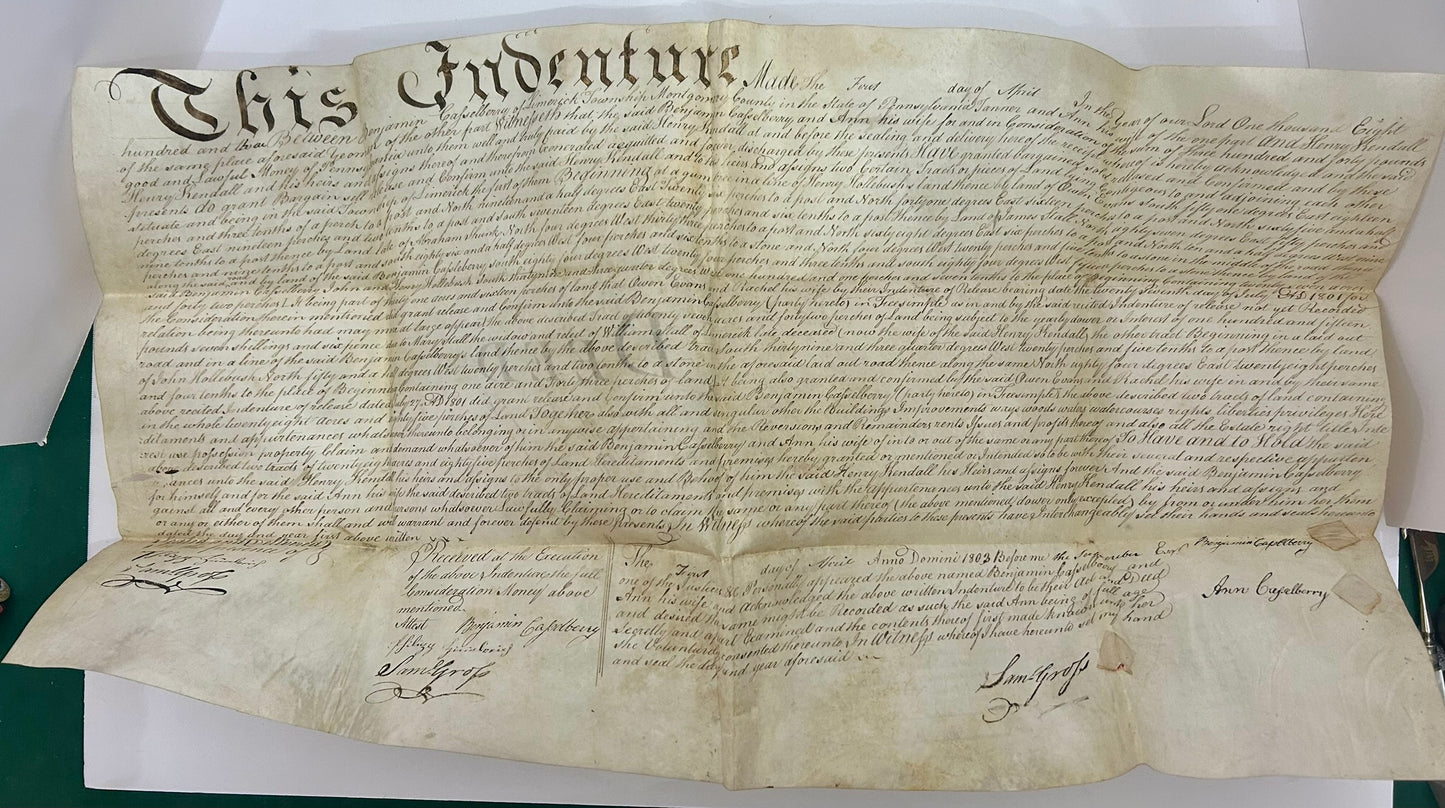 1803 VELLUM INDENTURE FROM MONTGOMERY COUNTY PENNSYLVANIA
