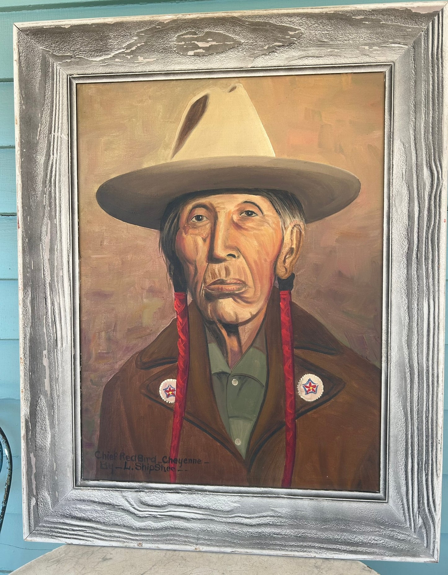 NATIVE AMERICAN PAINTING OF CHIEF RED BIRD BY LOUIS SHIPSHEE