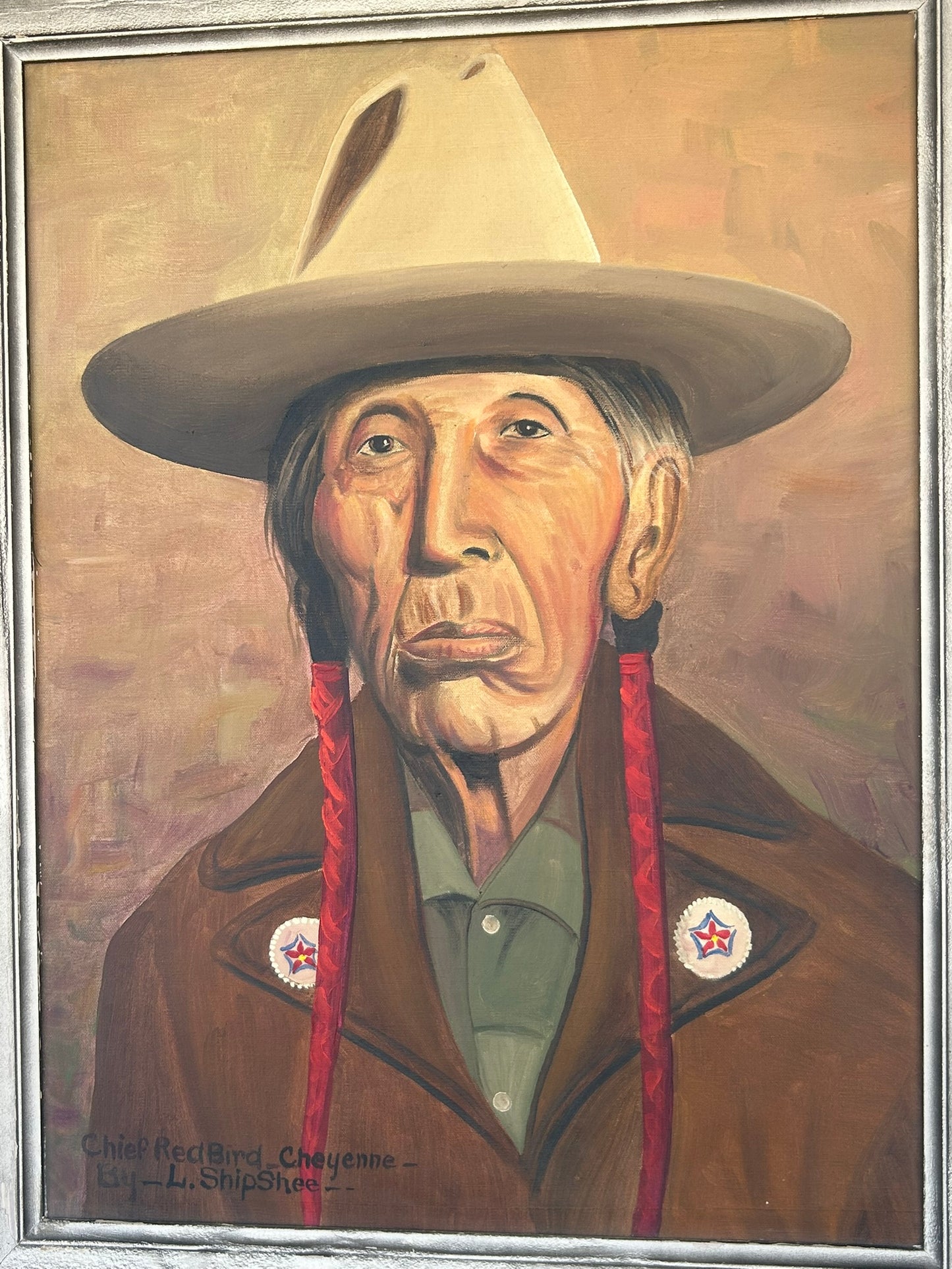 NATIVE AMERICAN PAINTING OF CHIEF RED BIRD BY LOUIS SHIPSHEE