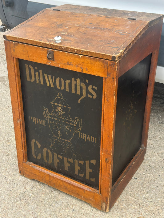 ANTIQUE STORE FLOOR COFFEE BOX FOR DILWORTHS PRIME GRADE COFFEE
