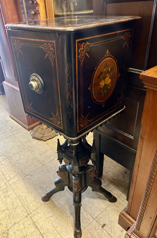 ANTIQUE SMALL CAST IRON "BROTHEL" SAFE WITH RARE EGYPTIAN REVIVAL DESIGN BASE - CALL OR TEXT FOR PRICE AND MORE INFORMATION