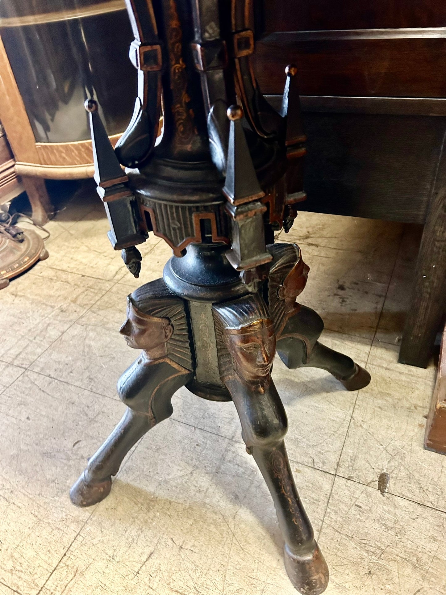 ANTIQUE SMALL CAST IRON "BROTHEL" SAFE WITH RARE EGYPTIAN REVIVAL DESIGN BASE - CALL OR TEXT FOR PRICE AND MORE INFORMATION