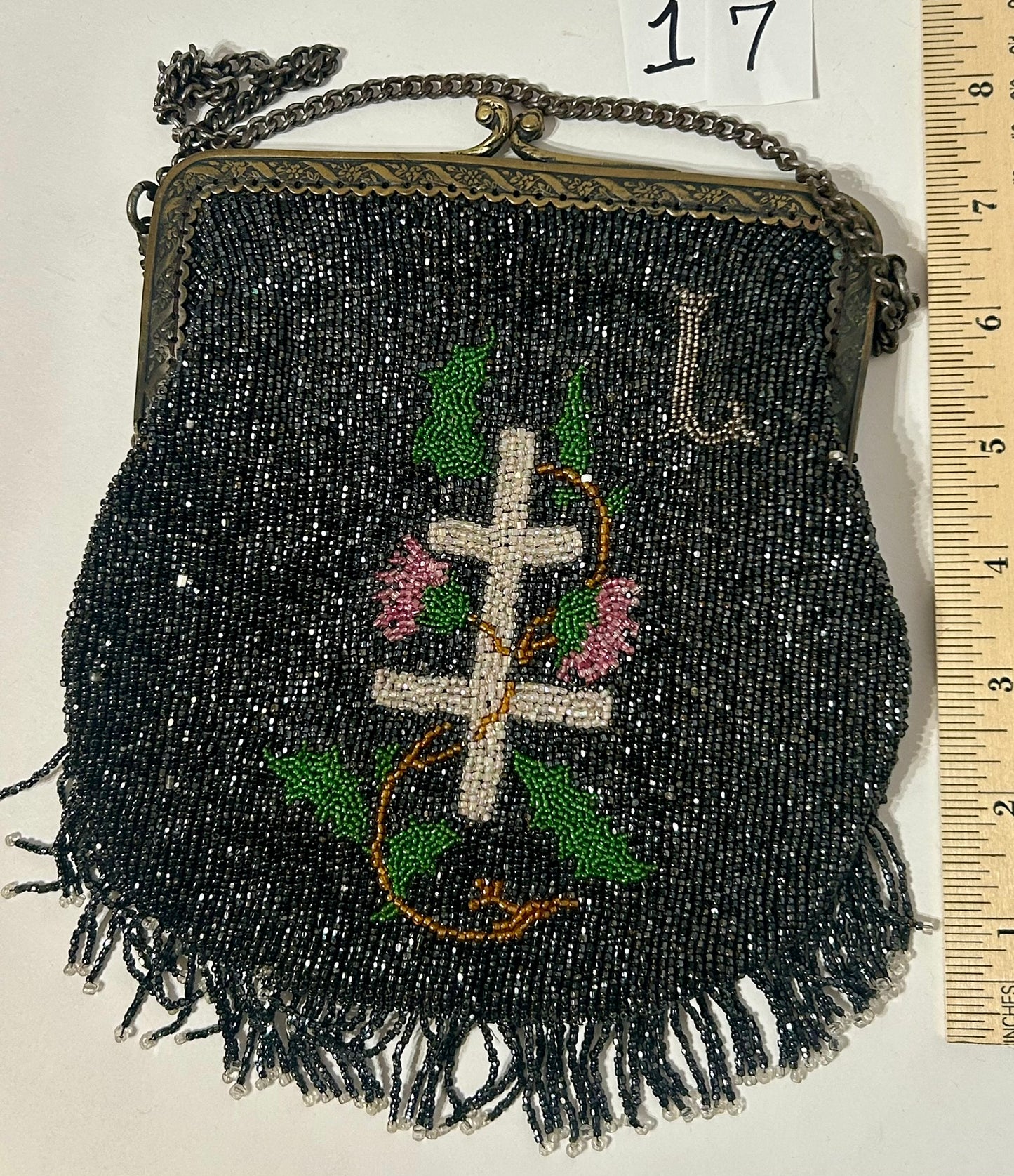 ANTIQUE BEADED PURSE WITH U.S. AND REPUBLIC FRANCE FLAGS 1917-1918