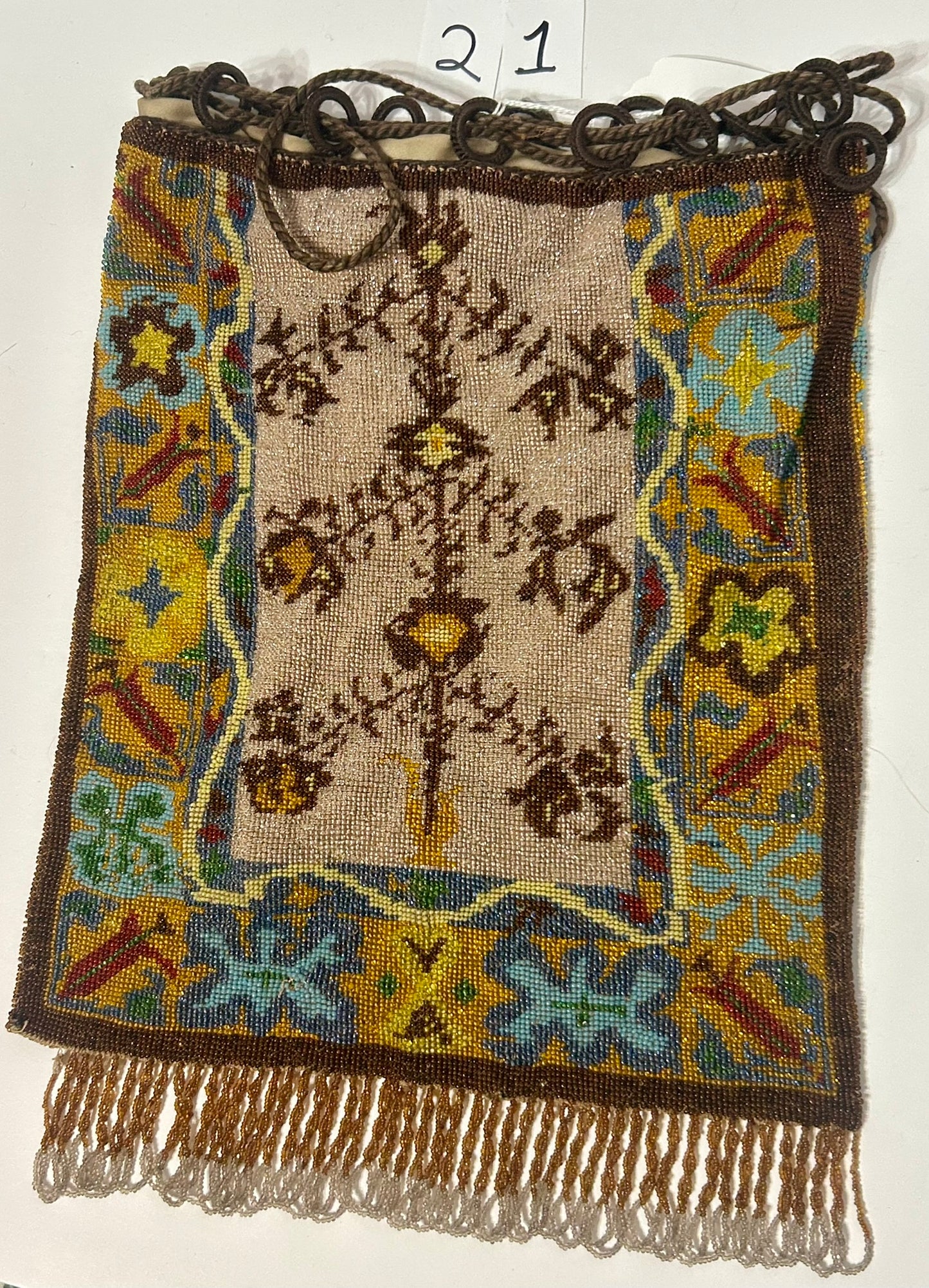 ANTIQUE BEADED LARGE DRAWSTRING PURSE