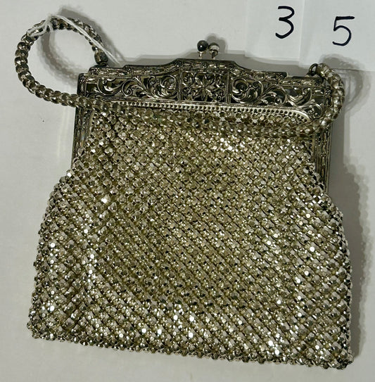 ANTIQUE PURSE WITH FANCY FILIGREE FRAME WITH MESH BY WHITING & DAVIS