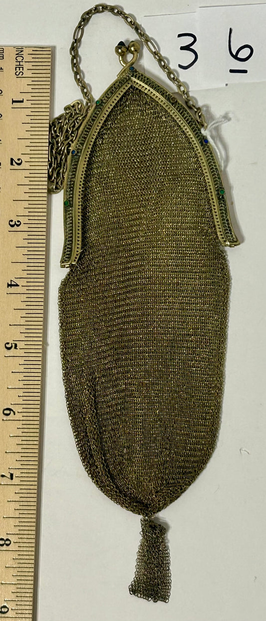ANTIQUE MESH PURSE BY WHITING & DAVIS WITH JEWELED FRAME