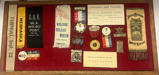 CIVIL WAR REUNION BADGES FOR NEBRASKA AND KANSAS INCLUDING PRISONERS OF WAR