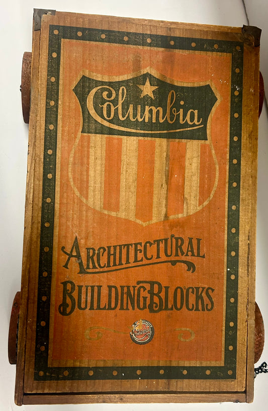 COLUMBIA ARCHITECTURAL BUILDING BLOCKS BY CONVERSE IN ORIGINAL PATRIOTIC WOOD WAGON
