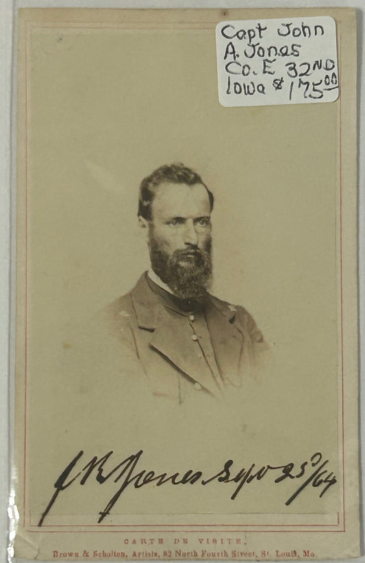 CIVIL WAR IOWA SOLDIER CAPT. JOHN A. JONES CO. E 32ND IOWA CDV PHOTO