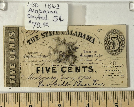CONFEDERATE ALABAMA FIVE CENT 1863 BILL