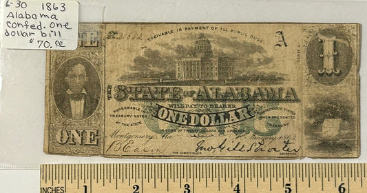 CONFEDERATE ALABAMA 1863 DOLLAR BILL