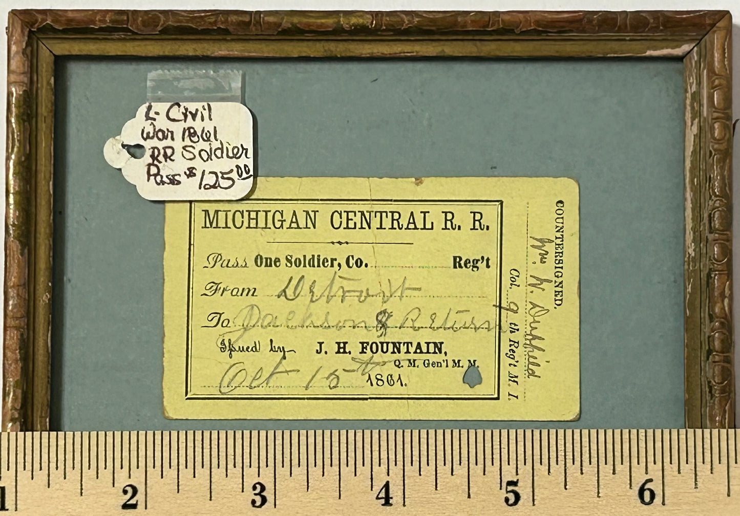CIVIL WAR RAILROAD 1861 SOLDIER PASS