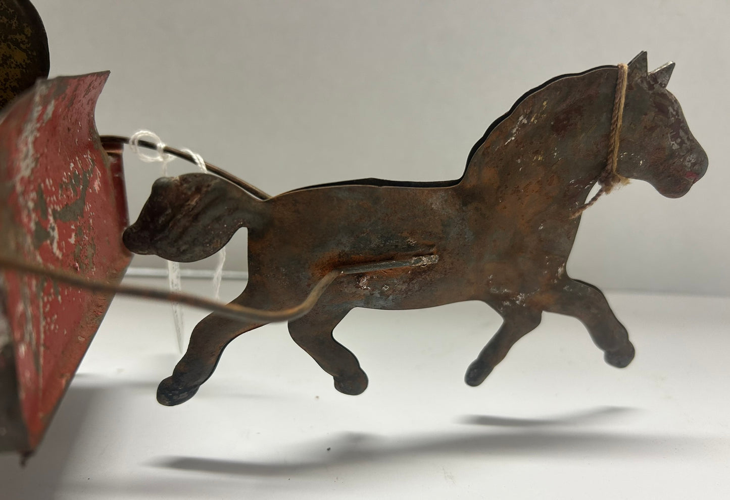 EARLY AMERICAN TIN TOY FLOUR, HAY, & FEED, HORSE DRAWN DELIVERY WAGON