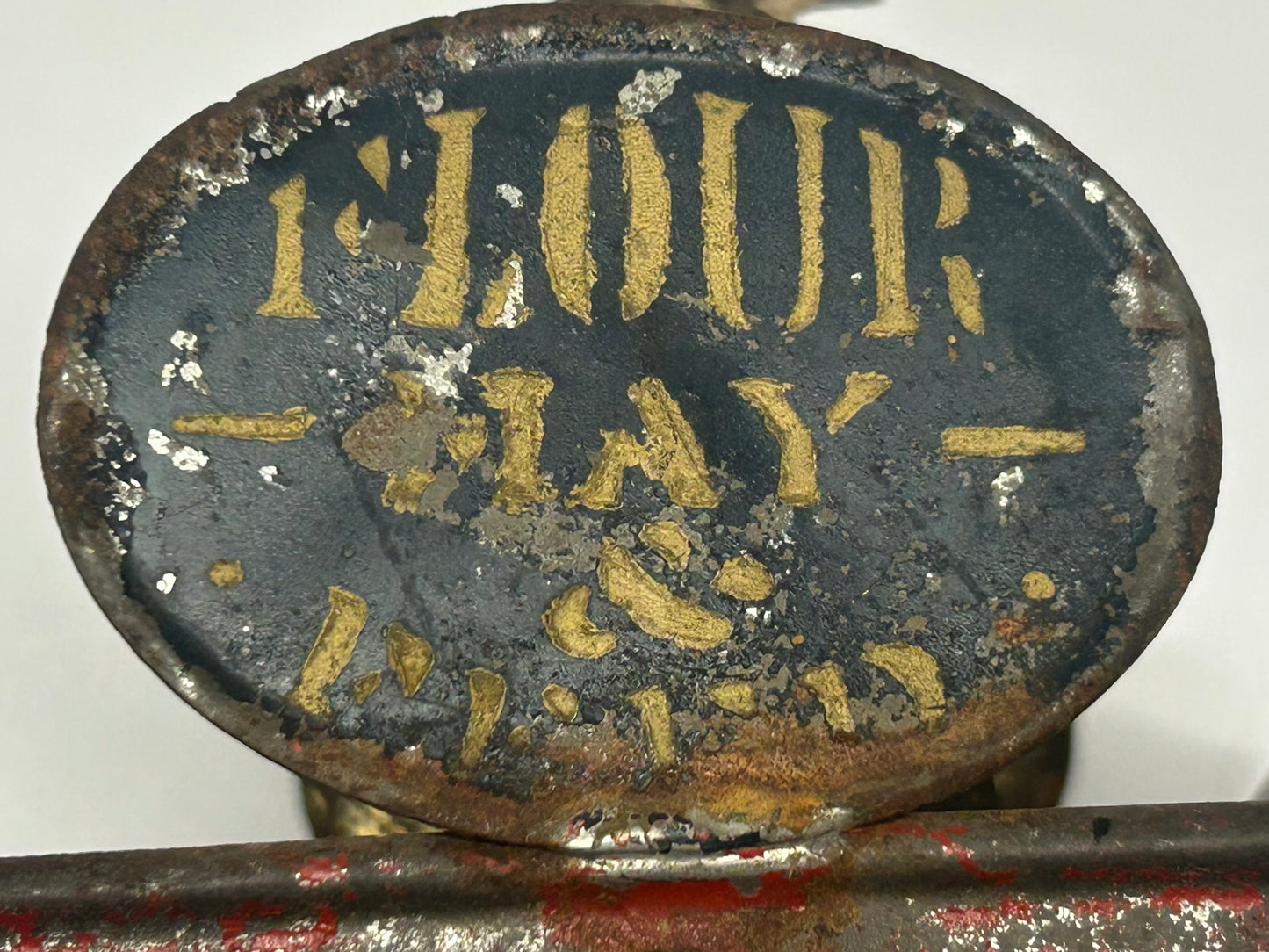 EARLY AMERICAN TIN TOY FLOUR, HAY, & FEED, HORSE DRAWN DELIVERY WAGON