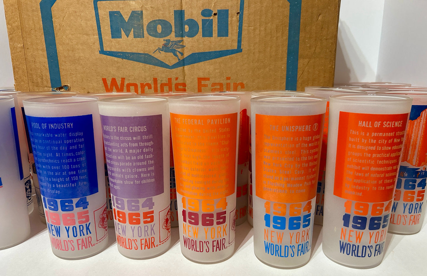 MOBIL GASOLINE CASE OF NEW YORK 1964 WORLD'S FAIR GLASSES