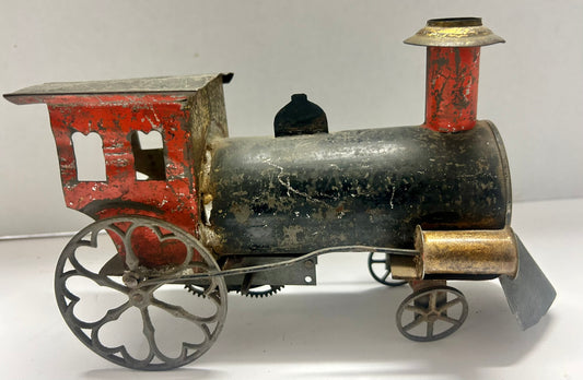 EARLY TIN CLOCKWORK WINDUP TOY FLOOR LOCOMOTIVE "SARATOGA"