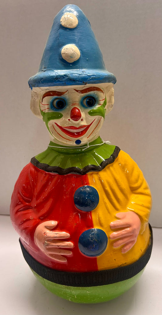 ROLLY POLLY CLOWN WITH MOVING EYES AND CHIMES LARGE ANTIQUE