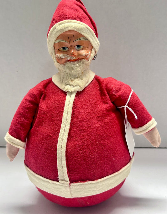 ROLLY POLLY SANTA ANTIQUE UNUSUAL WITH FELT CLOTHES AND CHIMES