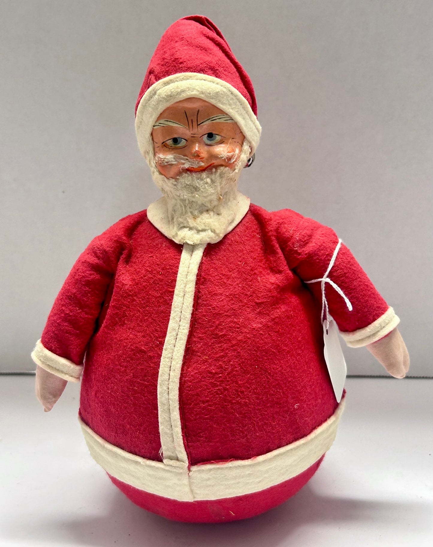 ROLLY POLLY SANTA ANTIQUE UNUSUAL WITH FELT CLOTHES AND CHIMES