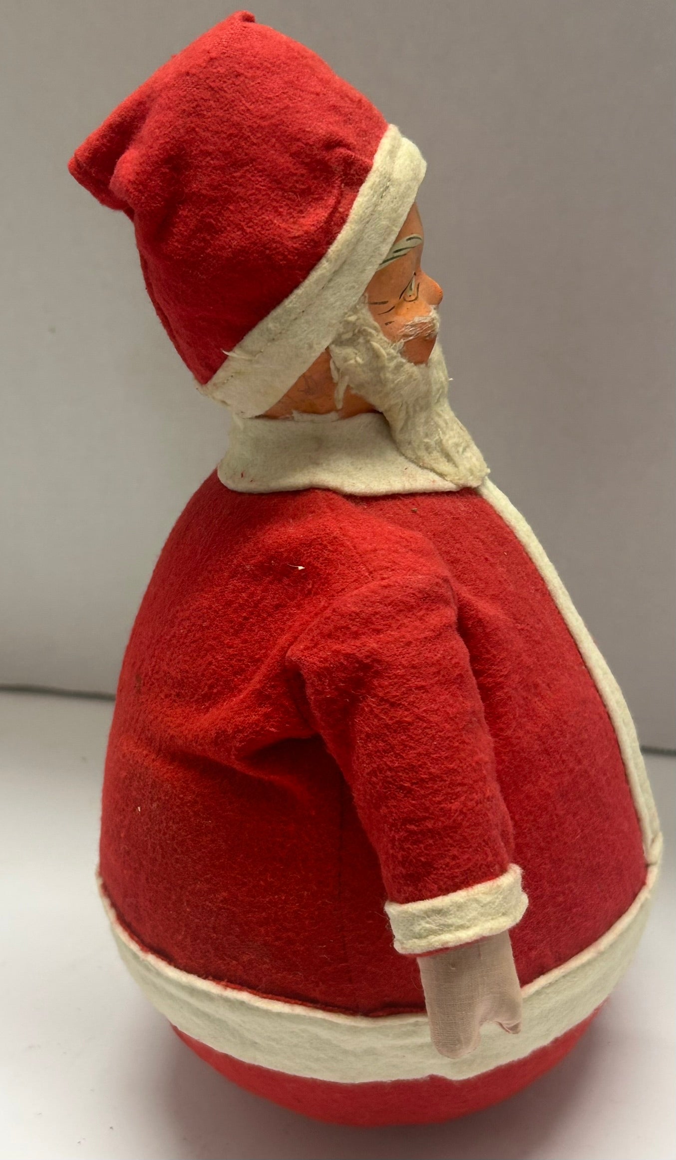 ROLLY POLLY SANTA ANTIQUE UNUSUAL WITH FELT CLOTHES AND CHIMES
