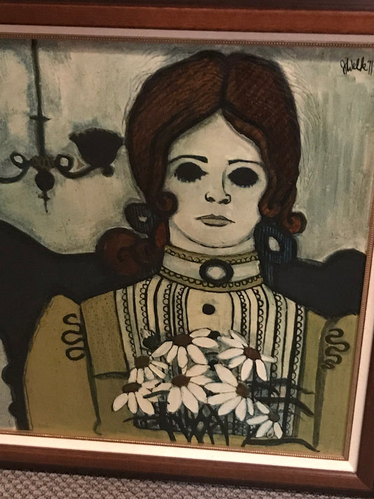 JUDITH WELK, OMAHA ARTIST PAINTING "GIRL WITH DAISIES"